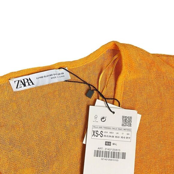 Zara Kaftan XS Orange Linen Blend Knit Oversized Lagenlook Cover Up Boho Poncho - Picture 5 of 11